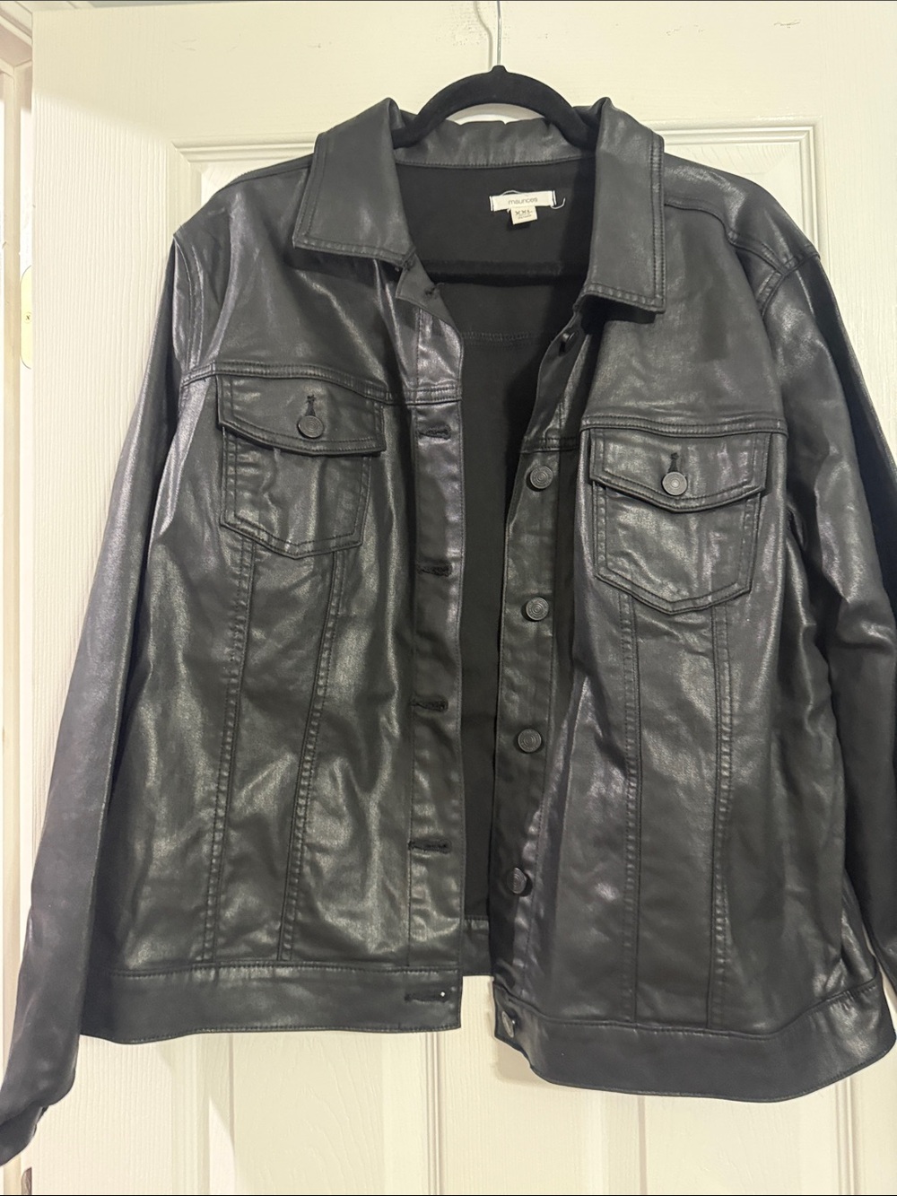 Black Faux Leather Jacket - Women's Classic Trucker. soft texture